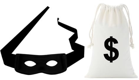 Sprinlot Panzerknacker Maske, Augenmaske Schwarz+Dollar Geldsack, Räuber Dieb Maske, Einbrecher Zorro Mask, Bankräuber Mask Für Halloween Und Karneval