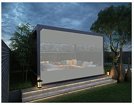 Wasserdichte Terrassenplane mit Ösen, transparent, winddicht, Thermovorhang für Pavillons, reißfestes Gewebe, Pergola-Abdeckung, Außenfenster, Seitenteile (Transparent, Grau, 3 x 4 m)