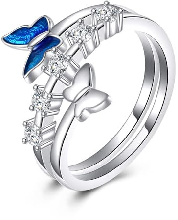 POPLYKE Schmetterlingsringe 925 Sterling Silber Fliegende Schmetterlingsringe Adustable offene Ringe Schmuck für Damen