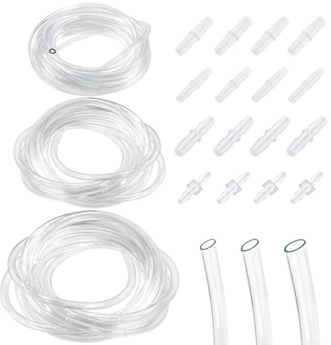 Keadic 25pcs Schlauch Barb Fittings & Clear Schlauch Sortiment Kit, 5.6MM 6MM 7.9MM 8MM Barb Reducer, 3M / 9.84Ft Kunststoff Rohr Set Rohr Steckverbinder Joint Mender Adapter