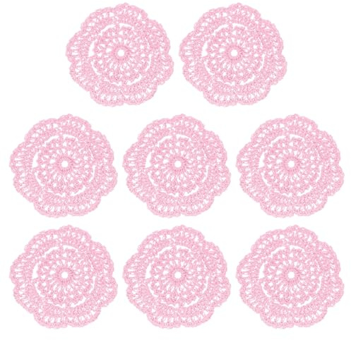 QUARKZMAN 8 Stück Häkeldeckchen Untersetzer, Spitze runde handgemachte Untersetzer mit Blumenmuster für Hochzeitsfeierdekoration (Pink)