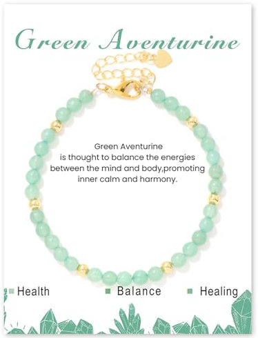 Konxi Naturstein Armband Damen 4mm Echtes Naturstein Armbander Perlenarmband Damen mit Gold Perlen Echtes Edelstein Armbander Natursteine Perlen Armband (Grüner Aventurin)