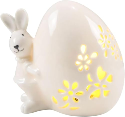 RZXBB LED Ostereier Keramik,Ostereier Deko,Osterdeko LED Ostereier,Ostereier Deko aus Porzellan,Frühlingsdeko,Ostern Deko Hase Osterei-licht für Osterdeko Innen Tischdeko (C)