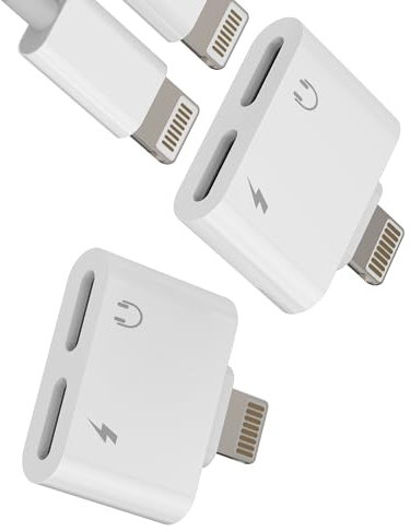 Adaptador Jack Doble Lightning Audio Cargador 2en1(2 Pack)para iPhone 14 13 Pro Max Auriculares Adapter para Apple Auxiliar Cable para iPad Coche AUX Microfono Accesorios Lighting Headphones Conector
