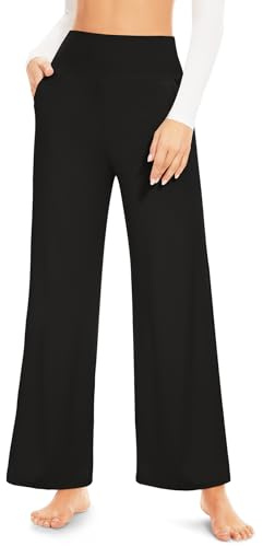 ACTINPUT Yoga Pants for Women Wide Leg Trousers with Pockets Ladies High Waist Stretch Sweatpants Straight Leg Trousers Work Gym Joggers Sports Walking Loose Lounge Pants Womens Activewear(Black,L)