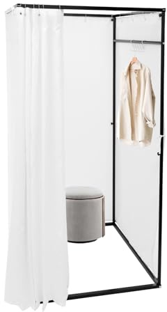 Etrhdfyts Umkleidekabine Freistehend,Tragbarer Quadratischer Umkleideraum, Sichtschutz Vorhänge, Temporäres Ankleidezimmer,Trennwand für Einkaufszentrum Bekleidungsgeschäft Anproberaum (Weiß)