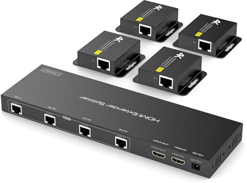 PVBCTCSID 1X4 Verteiler HDMI Extender 4K30Hz bis zu 165ft/50m über Cat6/7 Extender 1080P bis zu 60m/196ft Unterstützt HDMI Loop Out EDID Management