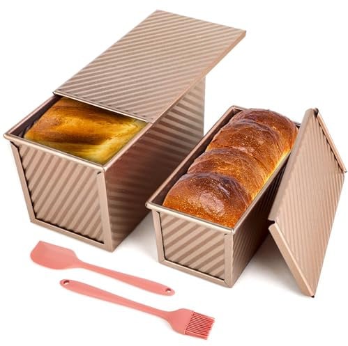 Juego de 2 Moldes para Pan con Tapa – Molde Antiadherente para Pan de molde, Bizcochos, Molde Rectangular Reposteria con Tapa para Uso Doméstico, incluye 1 Espátula de Silicona y 1 Brocha de Silicona