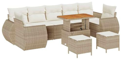 vidaXL Gartensofa-Set 10 STK. 7-Sitzanzahl Beige und Creme Poly-Rattan
