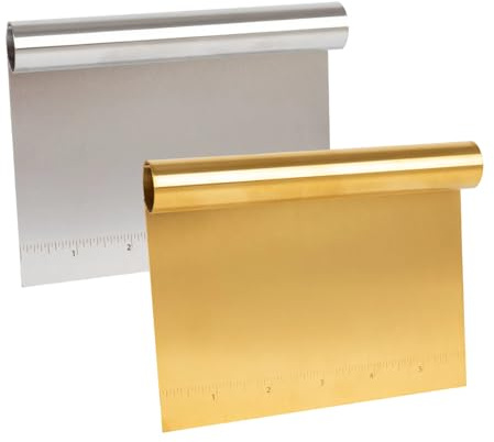 Pro Bench Scraper & Chopper,2 Pack Stainless Steel Dough Scraper with Measuring Scale,Multipurpose Pizza/Pastry/Cake/Pastry/Food Cutter,Kitchen Baking Essential Utensil (Silver&Gold)