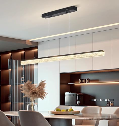 150cm Moderne LED Pendelleuchte esszimmer dimmbar hängelampe esstisch schwarz,Linear design hängeleuchte mit Fernbedienung,Esszimmerlampe hängend Höhenverstellbar Esstischlampe,Bürolampe (150cm/60w)