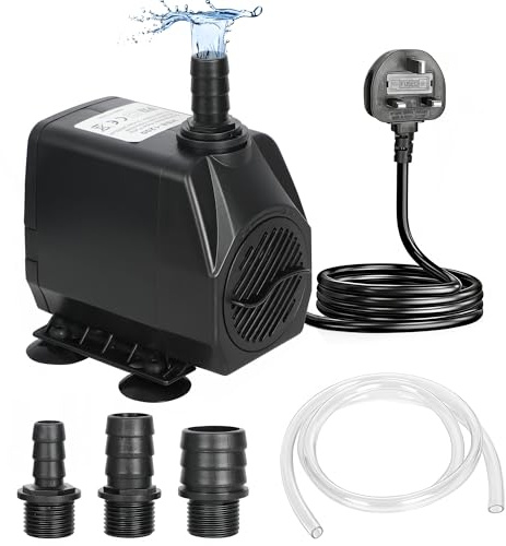 Submersible Water Pump(1500L/H,25W), 230V Black Water Pressure Pump with 1.5M Power Cord, 4 Nozzles Sizes for Fish Tank, Pond, Aquarium, Hydroponics