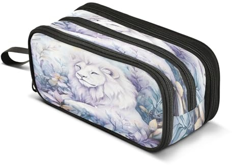 Mnsruu Big Capacity Pencil Pen Case Office School Stationery Makeup Bag White Lion Plant Pencil Bag for Teens Adults