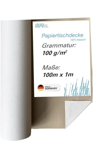 LEIPA Papiertischdecke | Rolle 1m x 100m | 100g/m² | Weiß | zuschneidbar | Tischtuchpapier für Feste, Events & Gastronomie | 100% Recyclingpapier