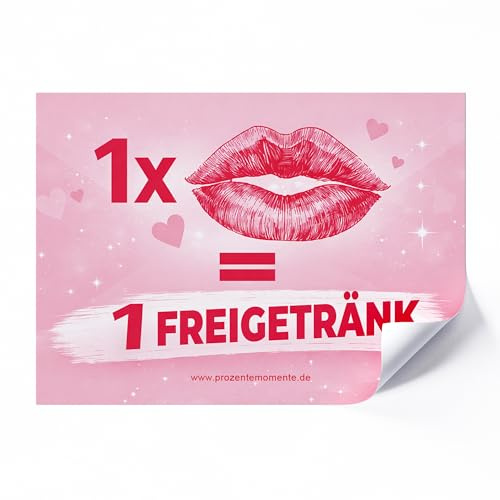 1 Kuss - 1 Freigetränk Sticker - Malle Aufkleber, für Festival oder Ballermann, witzige Sticker Sets für Party, Trinkspiel, JGA, Urlaub, Mallorca Sticker Set Accessoires lustig | 50 Stück