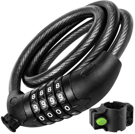 Candado bicicleta Antirrobo cadena sin llave con Combinación de 4 Dígitos, total seguridad resistencia, con Soporte de Montaje