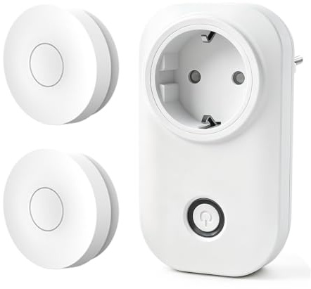 FSMUCFY Prise Sans Fil avec Interrupteur Sans Pile, Kit Prise Télécommandée Cinétique Auto-Alimentée, Portée 30m Traversant Murs, Sans Wi-Fi，RF433MHz，Idéal pour Lampe,Luminaire et (Pack of 2v1)