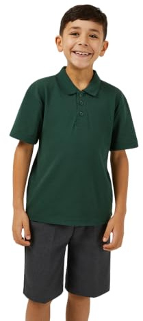 Trutex Kids Bottle Green Plain School Polo Shirts – Short Sleeve Cotton-Rich Unisex PE Kit Polos for Boys and Girls – Ages 15-16