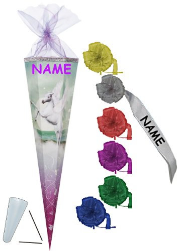 Schultüte - Pegasus 22 cm - incl. Namen und individueller Schleife mit Tüllabschluß - Zuckertüte Nestler Einhorn Pferd Pferde Einhörner Pegasos