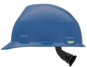 MSA 477483 V-Gard Cap Style Safety Hard Hat with Fas-Trac III Ratchet Suspension | Polyethylene Shell, Superior Impact Protection, Self Adjusting Crown Straps - Large Size in Blue