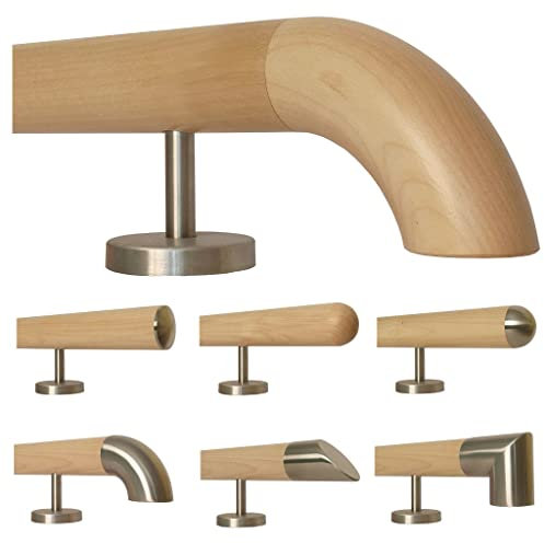 Madera de arce escalera pasamanos mango recto soporte de acero inoxidable, longitud 30-500 cm de una pieza/ejemplo: 160 cm con 3 soportes de madera curvada