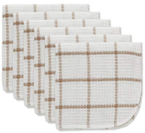 DII Scrubber Dishcloths Collection Windowpane Dishrag Set, 12x12, White/Stone Stripe, 6 Piece