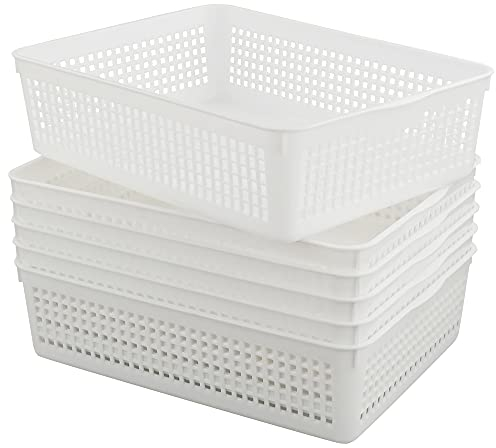 Hokky Plastic A4 Storage Basket Tray, White Office Tray Basket, 6 Pack