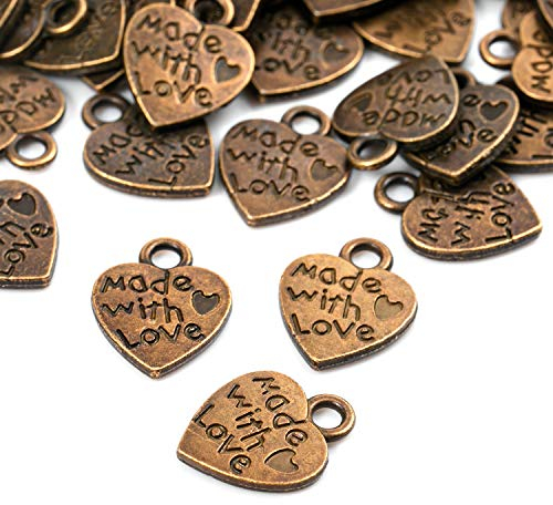 150 Stück Antique Herz Charm Made with Love Charm Anhänger Handmade knöpfe Metall Label Hand Made DIY Handwerk Schmuck Herstellung Zubehör Basteln Dekorationen Bronze