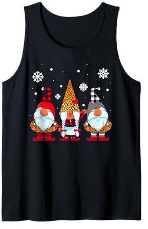 Trois Gnomes en Imprimé Léopard Buffalo Plaid Noël Débardeur