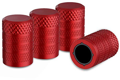 CKAuto Tire Valve Stem Caps, Red, 4 pcs/Pack, Anodized Aluminium Tire Valve Cap Set, Corrosion Resistant, Universal Stem Covers for Cars Trucks Motorcycles SUVs and Bikes (Red)