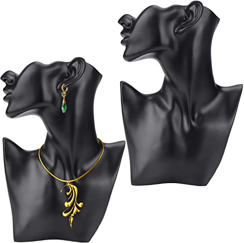 BELLE VOUS 2 Stk Harz Schmuckbüste Schmuckständer Schwarz –19,3 x 27,3cm Schmuck Büsten Ständer Schmuckständer Ketten - Schaufensterpuppe zur Schmuckaufbewahrung für Ohrringe, Anhänger, Ketten