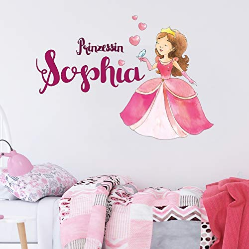 tjapalo® v138 wandtattoo prinzessin mit name Mädchen Wandtattoo Kinderzimmer Mädchen Name Wandtattoo Mädchen mit namen pink, Größe: B50xH36cm