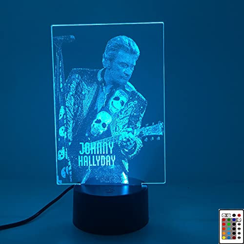 Sannelchel Lampe 3D Johnny Hallyday personnalisée, 16 Couleurs Smart Touch et télécommande, Les Jouets et Cadeaux, Lampe d'ambiance (B)
