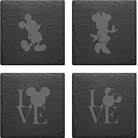 Disney Minnie Mickey Love Slate Mat Engraved Set Of 4 Coasters (Minnie & Mickey Mix 1)
