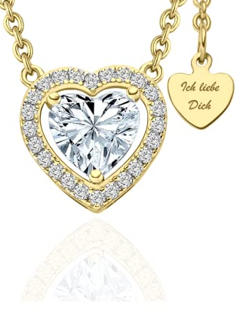 Halskette Damen Gold Herzkette Gold Kette vergoldet Goldkette Ich liebe Dich Damenkette Herz-Anhänger Kettenanhänger Goldschmuck Schmuck Geburtstag Weihnachten Jahrestag Geschenke Frauen Freundin