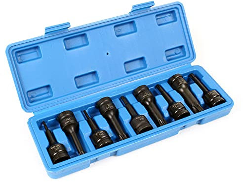 WilTec XPOtool 9pcs Impact Wrench Socket 12.5mm (1/2) Multipoint Hexalobular Sockets T20–T70 75mm Long