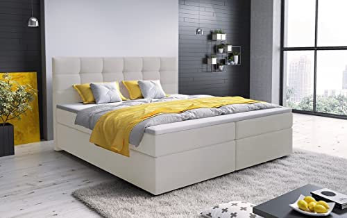 A-dekor home Boxspringbett Fenix Hotelbett, kontinentales Bett, Designerbett, 140/160/180x200cm, viele Farbvarianten, Zwei Bettkasten, Bonell Matratze, Topper (Cosmic 10 Creme, 140 x 200 cm)