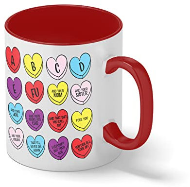abcdefu fuck And your mom and your sister Weiße Kaffeetasse Mug mit roten Felgen und Griff