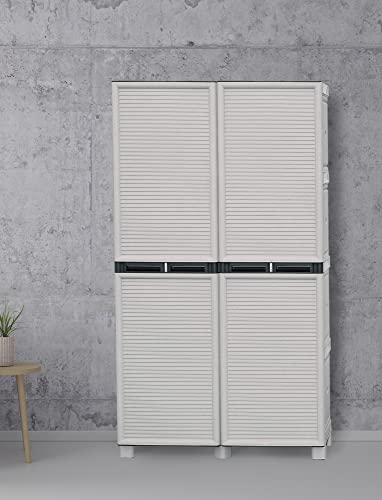 Dmora - Namur Outdoor-Garderobe, Mehrzweckschrank, Wäscheschrank, Outdoor-Schrank, 100 % Made in Italy, Hellgrau, 100 x 39 x 172 cm