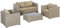 Outsunny 4-TLG. Polyrattan Gartenmöbel Set Gartengarnitur Garten-Set Sitzgruppe Loungeset Loungemöbel mit Couchtisch Sitzkissen Khaki+Beige