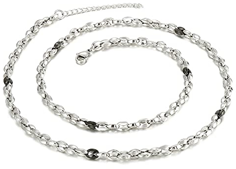 Bishilin Silber Schwarz Kette 64CM Herren, Bohnenkette 5MM Edelstahl Halskette Biker Silber Schwarz für Charms