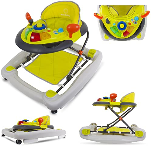 Lauflernhilfe Gehfrei und Schaukelsitz Kinderwiege Babywippe Babyschaukel Baby Walker mit Tasten, Lichtern und Sound für 6-12 Monate Sun Baby (Grün)