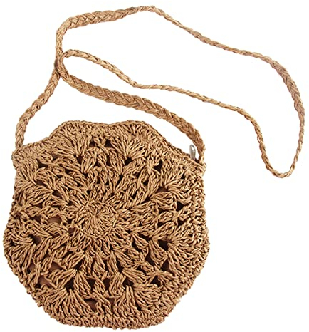 Taozoey Strohtasche, Korbtasche, Damen-Einschulter-Strohtasche, Reine handgemachte spinnende Schultertasche, Basttaschen Damen, Strandtasche, Korbtasche Klein, Boho Tasche