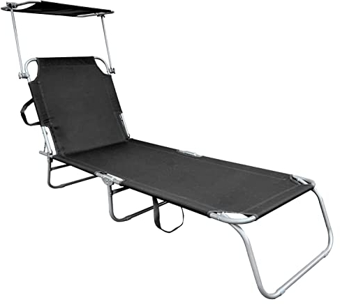 3-Bein Gartenliege klappbar mit Tragegurten - Farbe/Stil wählbar - Relax Sonnenliege mit 4-Fach verstellbarem Rückenteil - Liege für Camping Garten Pool Spa Wellness (mit Dach, dunkelgrau)