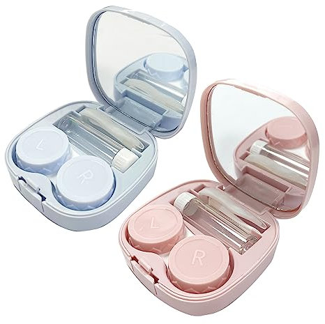 Howinn 2 Pack Contact Lens Case Travel Kit, Cute Contact Case with Mirror Tweezers Remover Tool Solution Bottle for Outdoor Office Daily Use
