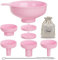 Pisol Wide Mouth Versatile Funnel, Canning Funnels for Kitchen Use, Food Grade Plastic Cooking Funnel Set with 4 Size Spouts and 2 Strainers for Filling Different Bottles and Bags, Pink