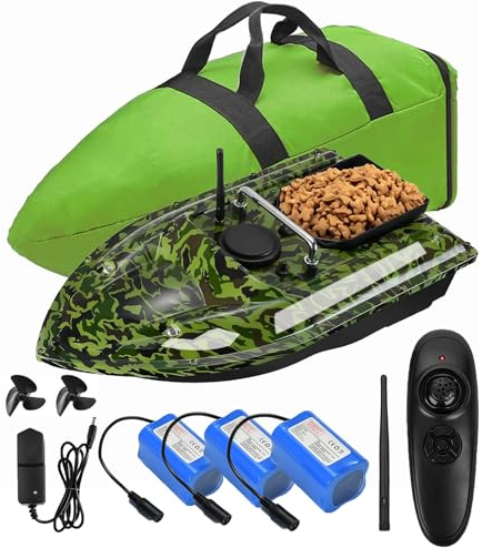 Bateau amorceur,12000mah Batteries bateau amorceur peche carpe,1.5kg Trémie de chargement, 500m Télécommande.résistant au vent et aux vagues,avec sac à main. bateaux amorceurs carpe,camouflage 1