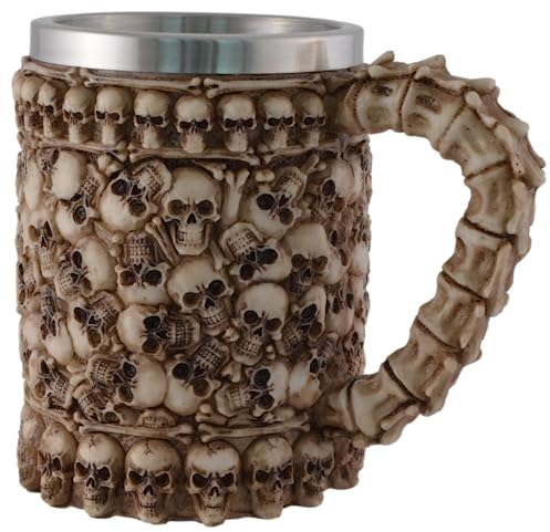 VOGLER Joh. Vogler GmbH Grande chope crâne en pierre artificielle, peinte à la main, avec insert en acier inoxydable, capacité : 600 ml