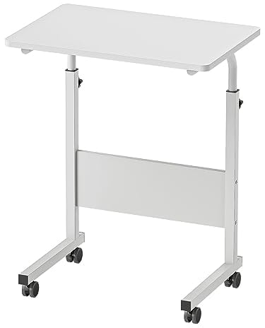 sogesfurniture höhenverstellbar Laptoptisch Laptopständer Computertisch mit Rollen, mobiler Beistelltisch Pflegetisch für Bett und Sofa, 60 * 40 * 71-90cm, Weiß