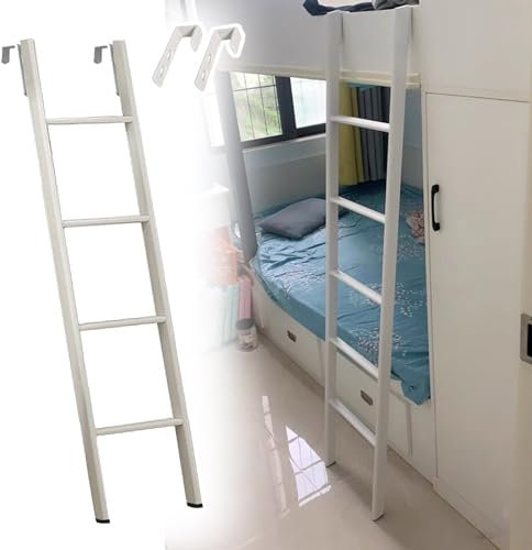 Escalera Cama Litera Escalera de Litera de Metal con Ganchos, Escalera Blanca para Literas de Rv para Dormitorio, Escuela en Casa, Escalera Ajustable para Dos Camas/ Escalera de Subida Corta, Escalera